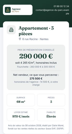Espace vendeur sur téléphone : prix de présentation conseillé, fourchette et net vendeur